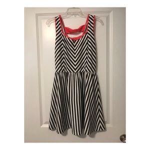 Black and White Dress with Coral Accent